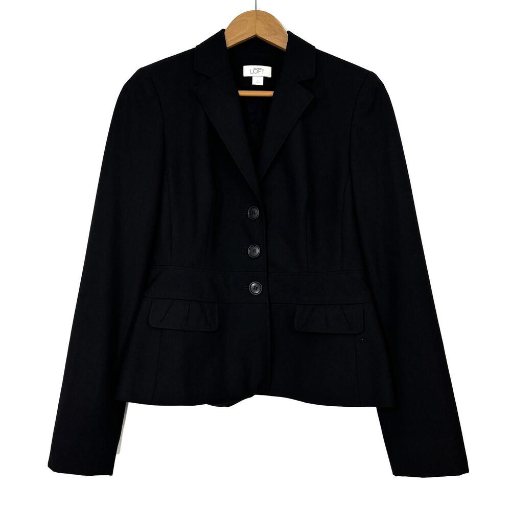 Ann Taylor LOFT Women’s Size 4 Small Solid Black Collared 3 Button Blazer Jacket